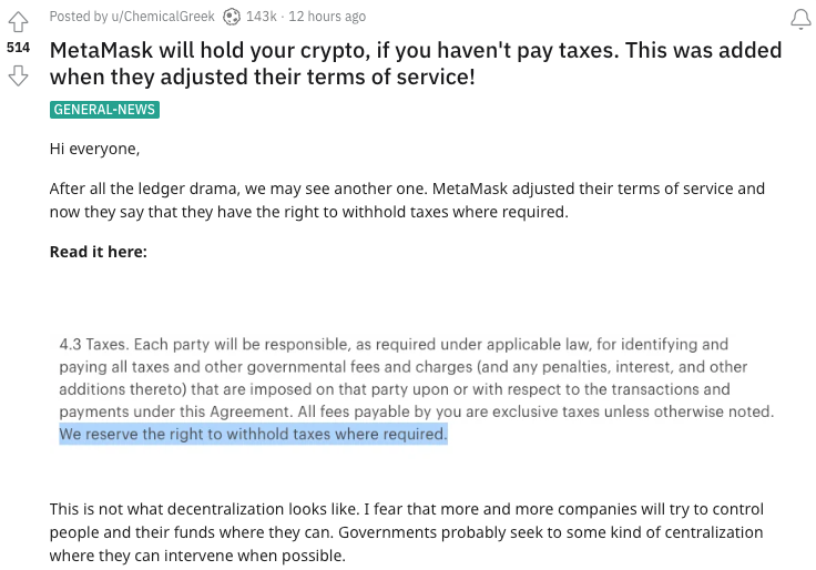 Is MetaMask withholding customers’ crypto for taxes? No, it’s not