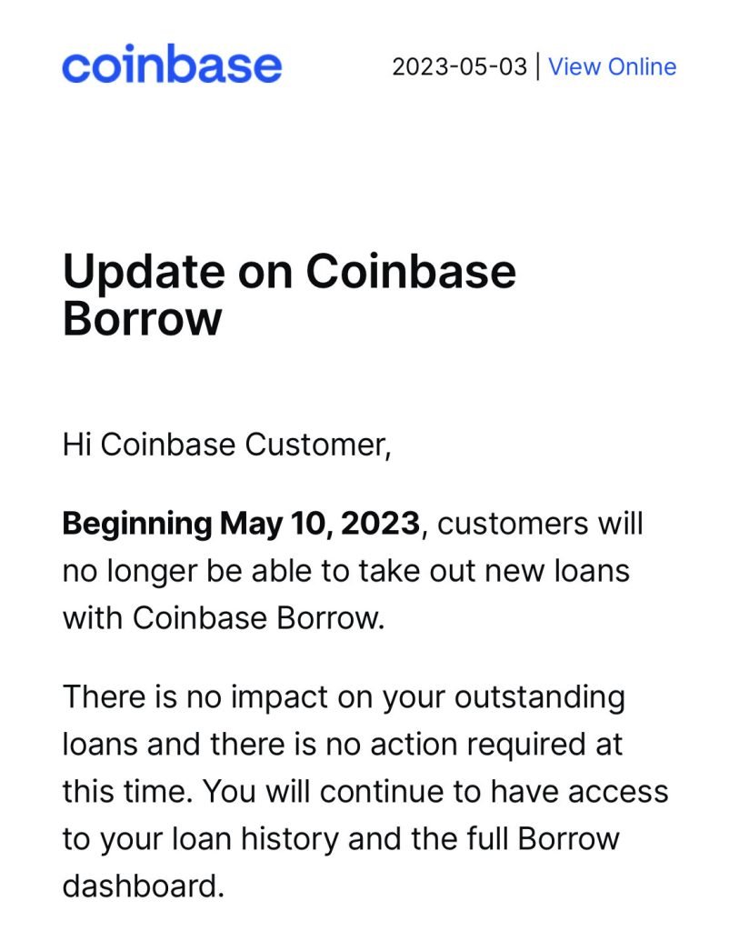 Coinbase to cease issuing new Bitcoin-backed loans via Borrow service