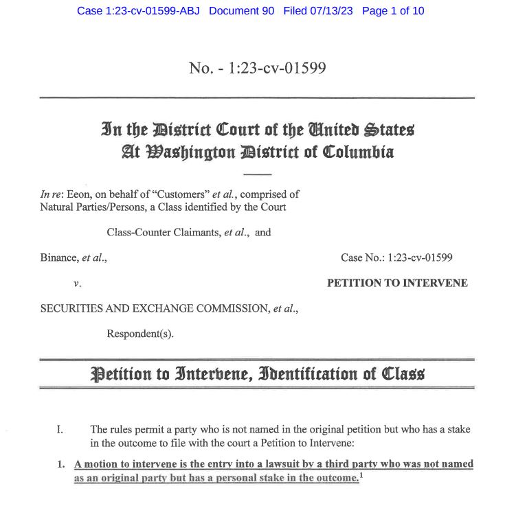 Binance customers represented by entity, citing inadequate representation