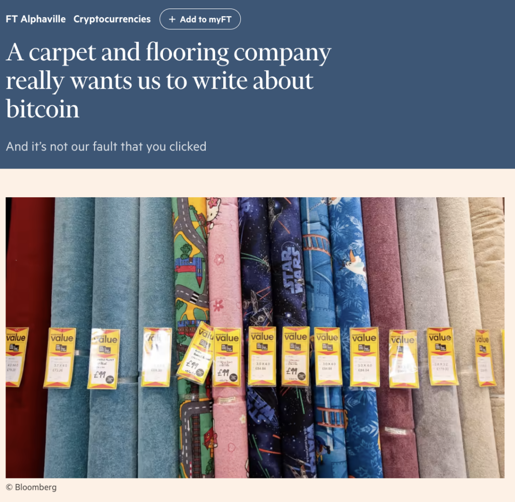 From rugs to riches: UK carpet retailer to adopt Bitcoin Standard